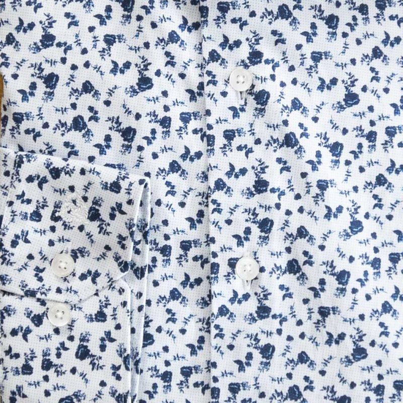 Roy Robson shirt with tiny blue foliage on white
