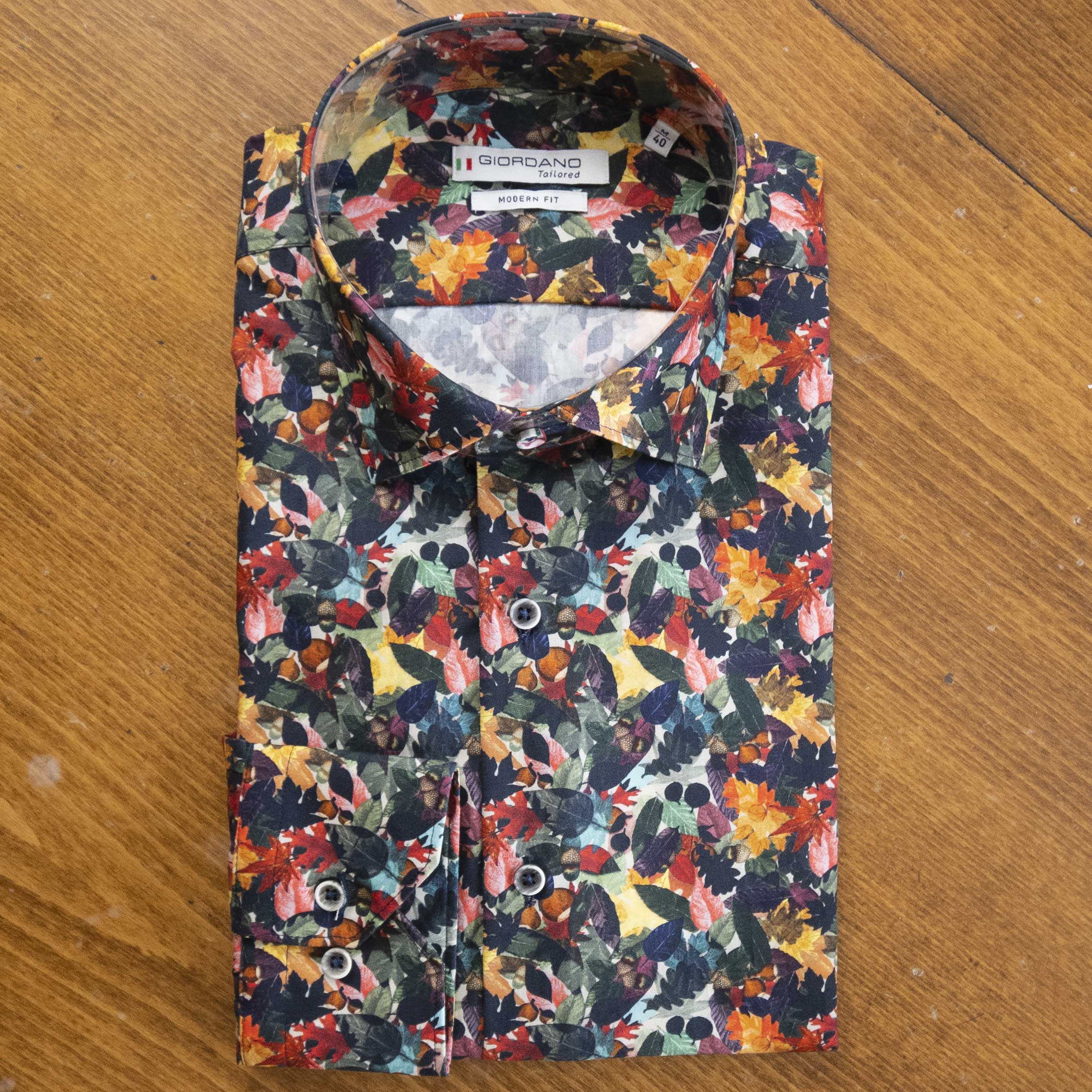 Giordano shirt with colourful autumn leaves - Gabucci Menswear Bath
