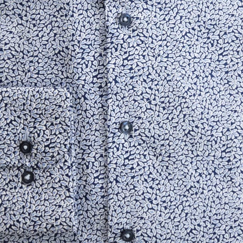 Eterna shirt with tiny grey and white leaves on navy