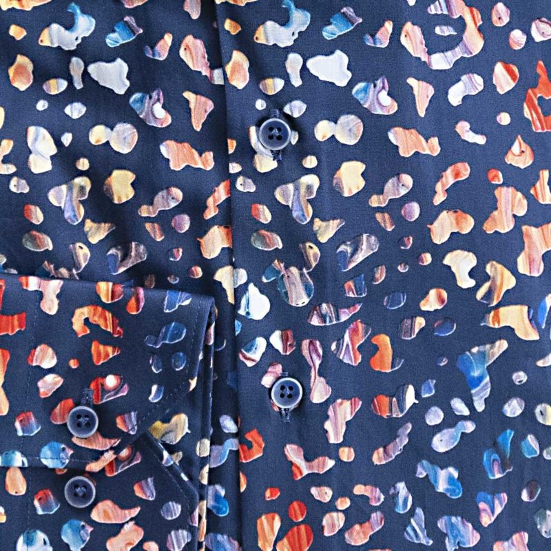 Giordano shirt dark blue with small multi coloured shapes