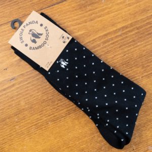 Swole Panda bamboo sock in black with white dots