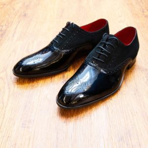 Lacuzzo, black patent leather and suede brogue lace up.
