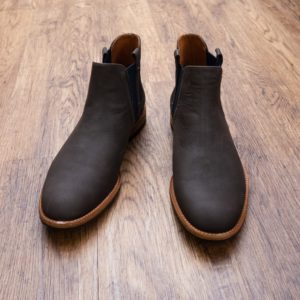 Lacuzzo, brown nubuck leather Chelsea boot with blue elasticated panels.