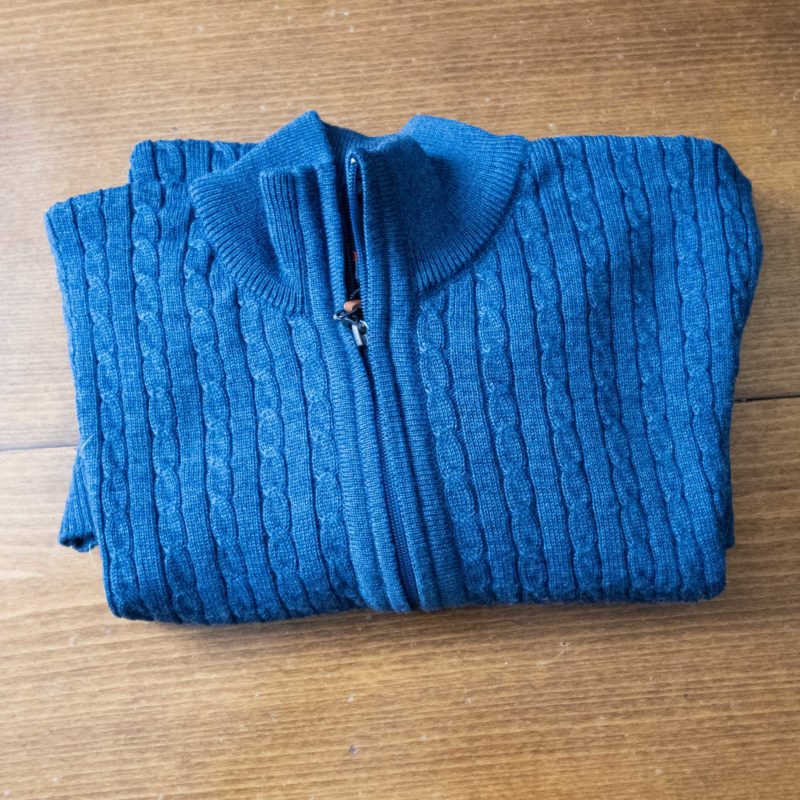 Gabucci zip in light blue merino wool mix, the ideal Christmas gift