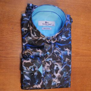 Claudio Lugli blue shirt with white swirls on black with a pale blue lining