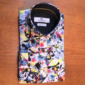 Claudio Lugli white shirt with blue yellow red paint and a black lining