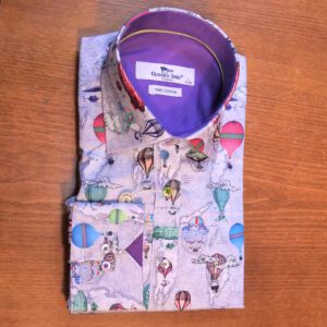 Claudio Lugli grey shirt with coloured hot air balloons and a purple lining