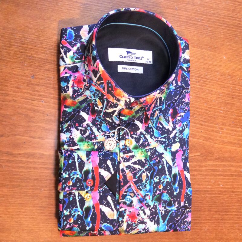 Claudio Lugli navy shirt with colourful astral design with a black lining