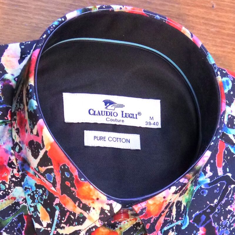 Claudio Lugli navy shirt with colourful astral design with a black lining