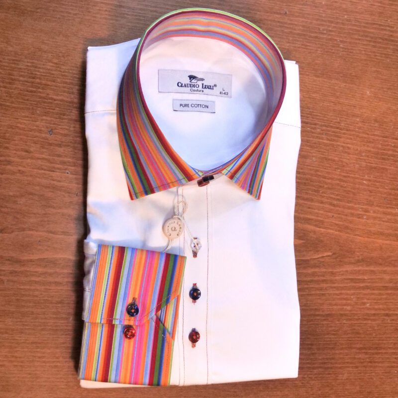 Claudio Lugli white shirt with striped collar and cuffs and coloured buttons