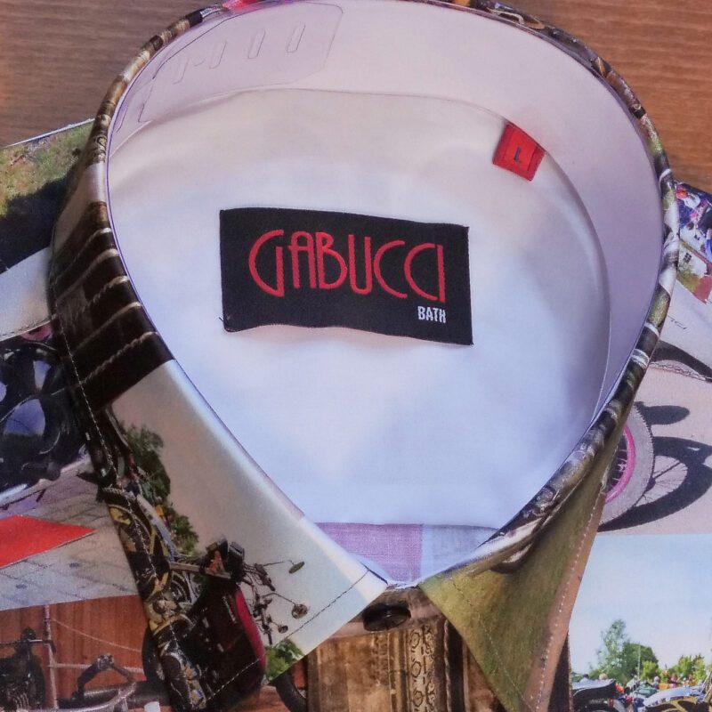 Gabucci white shirt with photos of old classic motorcycles