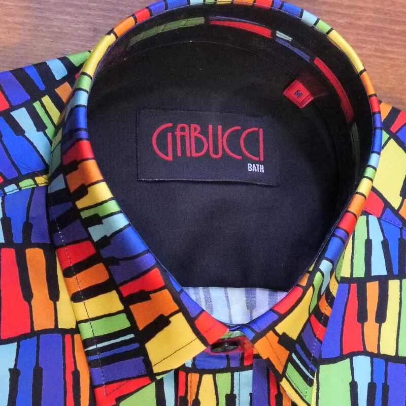 Gabucci black shirt with multi-coloured piano keys