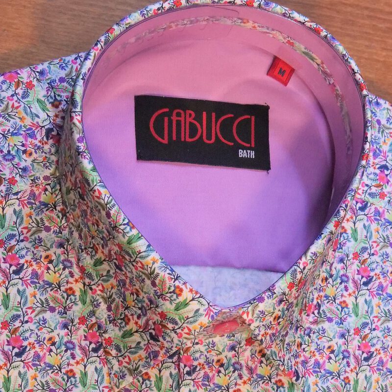 Gabucci white shirt with tiny spring foliage and a pink lining