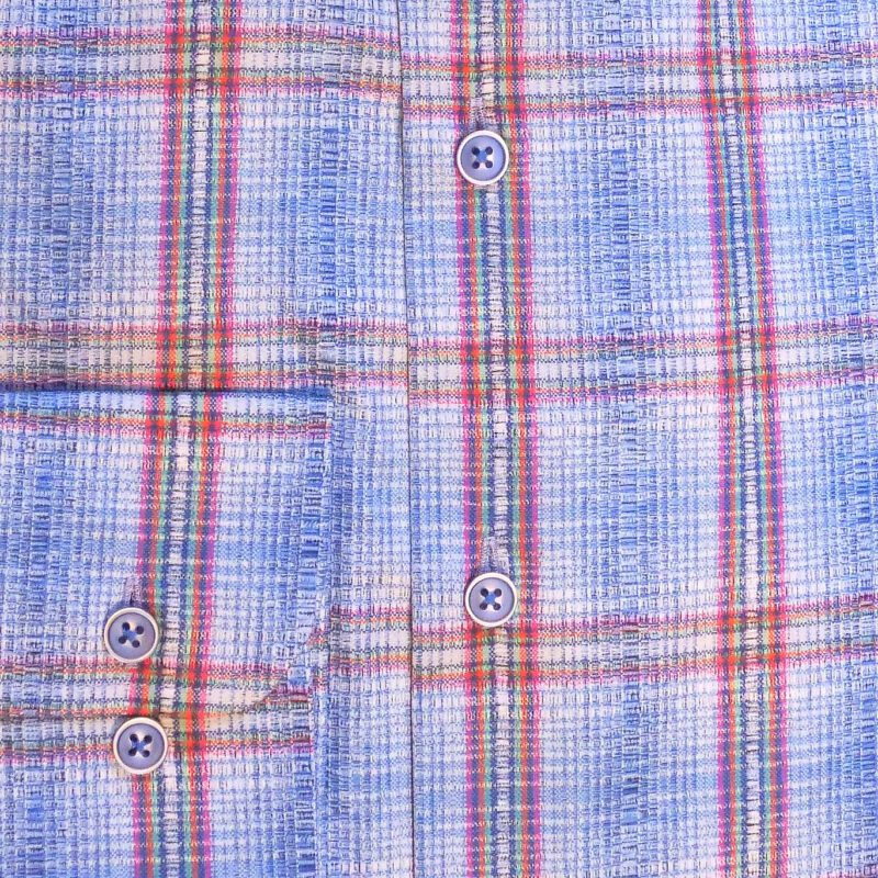 Giordano blue shirt with red green and blue check