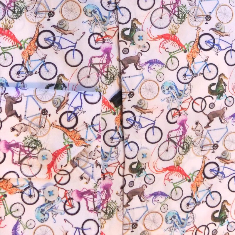Giordano white shirt with coloured bicycles ridden by animals