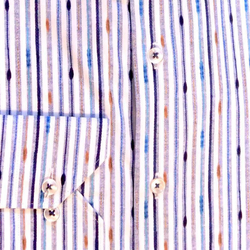 Giordano white shirt with multi coloured pin stripes
