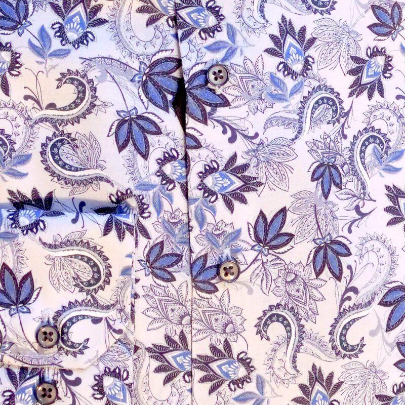 Eterna white shirt with large blue flowers and foliage