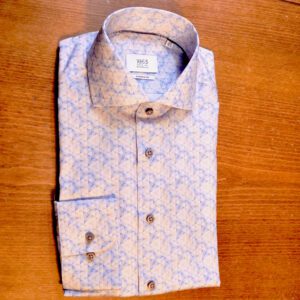 Eterna white shirt with pale blue and brown leaves