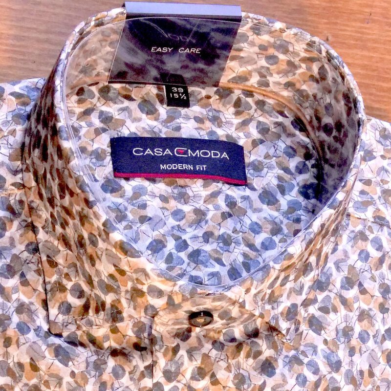 Casa Moda white shirt with small grey and brown foliage