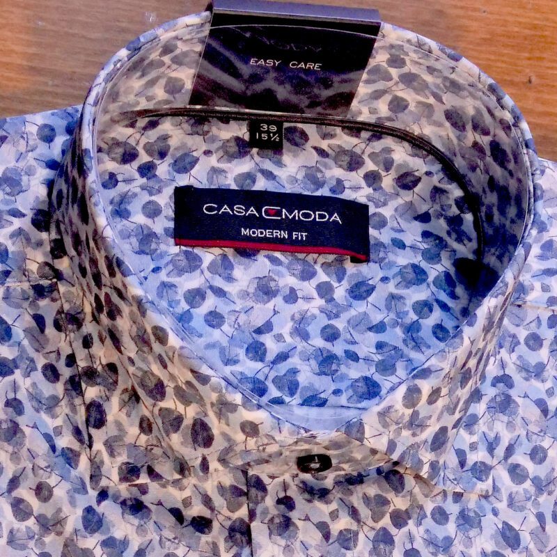 Casa Moda white shirt with small blue foliage in different shades