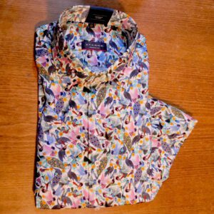 Eterna white short sleeved shirt with colourful exotic birds