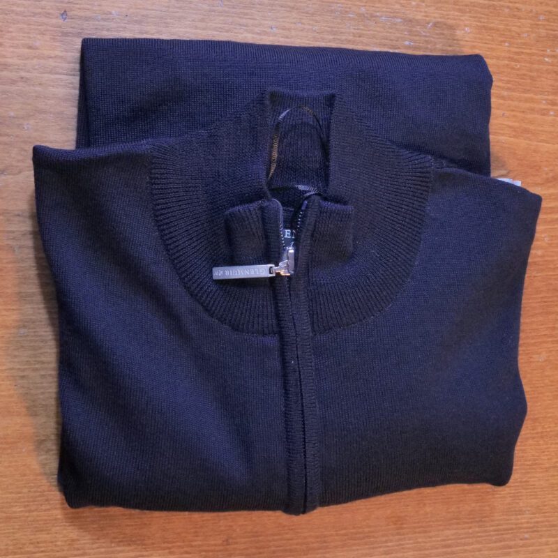 Glenmuir zip in mid blue merino wool, great for spring and summer evenings