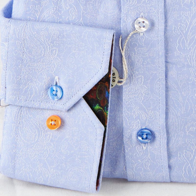 Claudio Lugli pale blue shirt with detailed floral relief design and colourful lining from Gabucci Bath