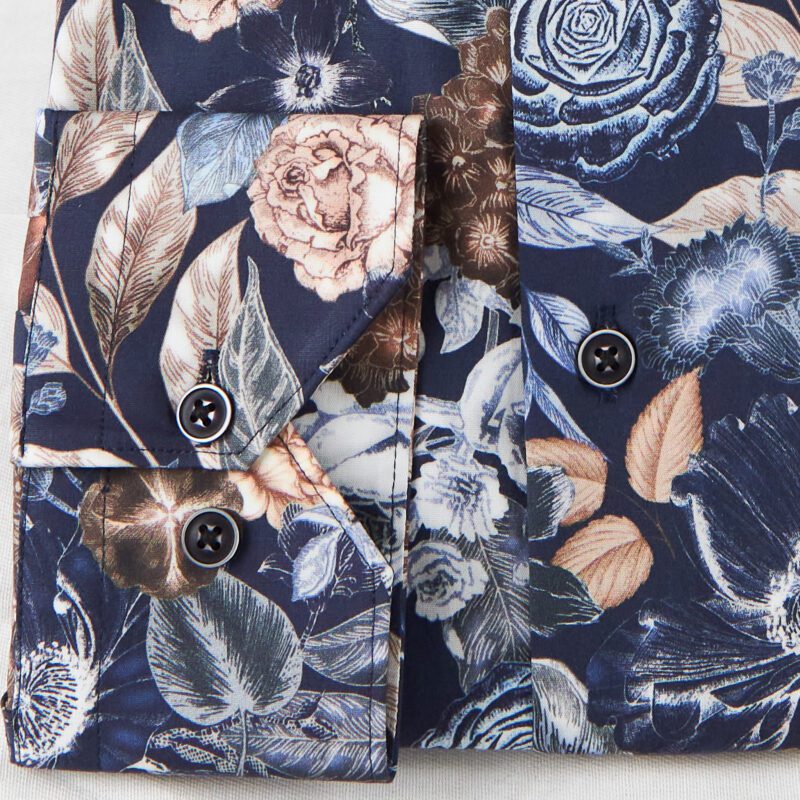 Giordano shirt dark blue with autumnal roses in shades of white and brown from Gabucci Bath