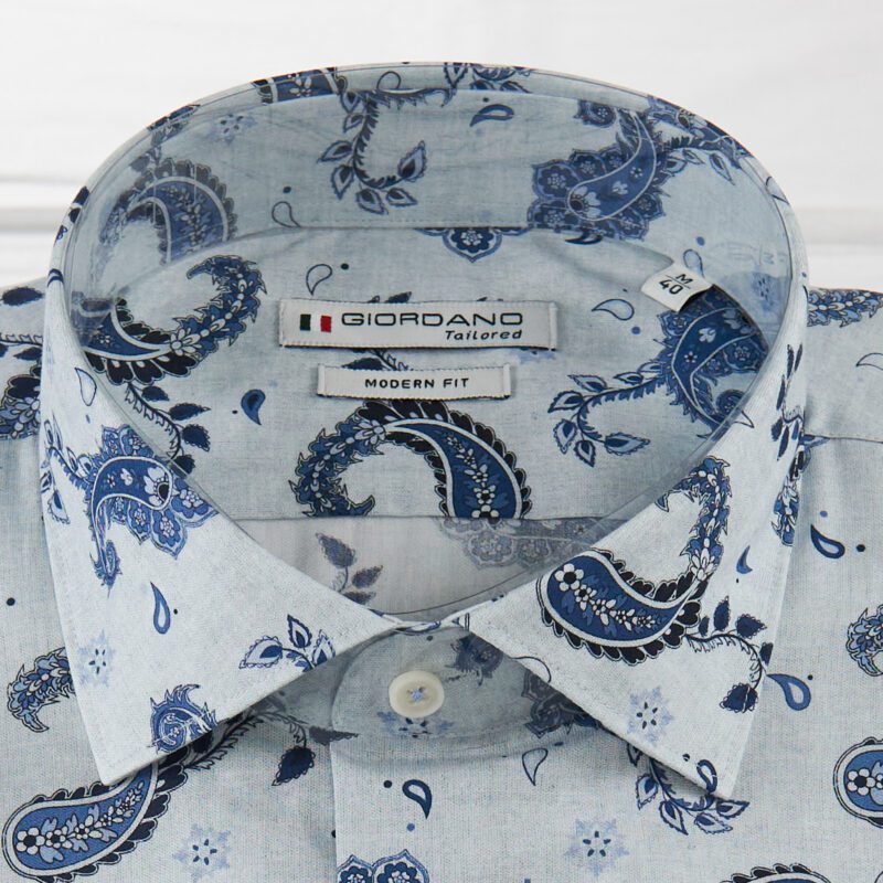 Giordano shirt grey with blue organic floral shapes from Gabucci, Bath
