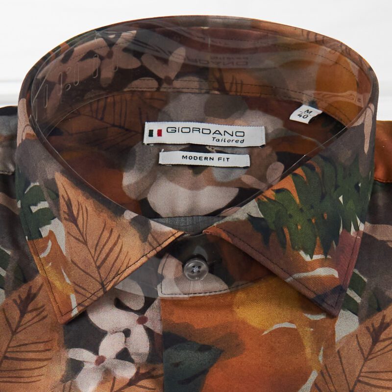 Giordano shirt dark orange with autumnal flowers in shades of white and brown from Gabucci Bath