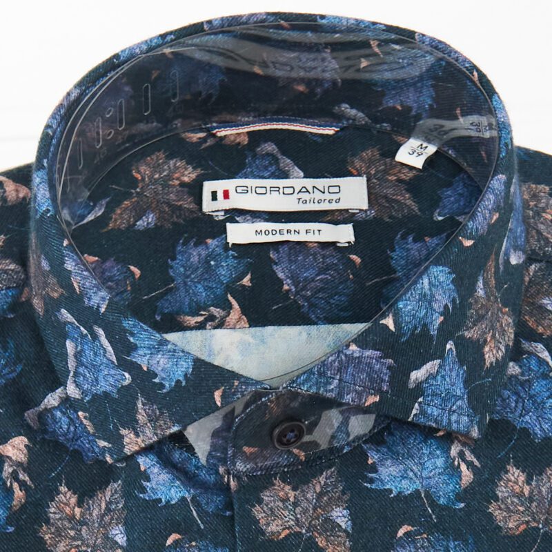 Giordano shirt midnight blue with blue and brown autumn leaves from Gabucci Bath