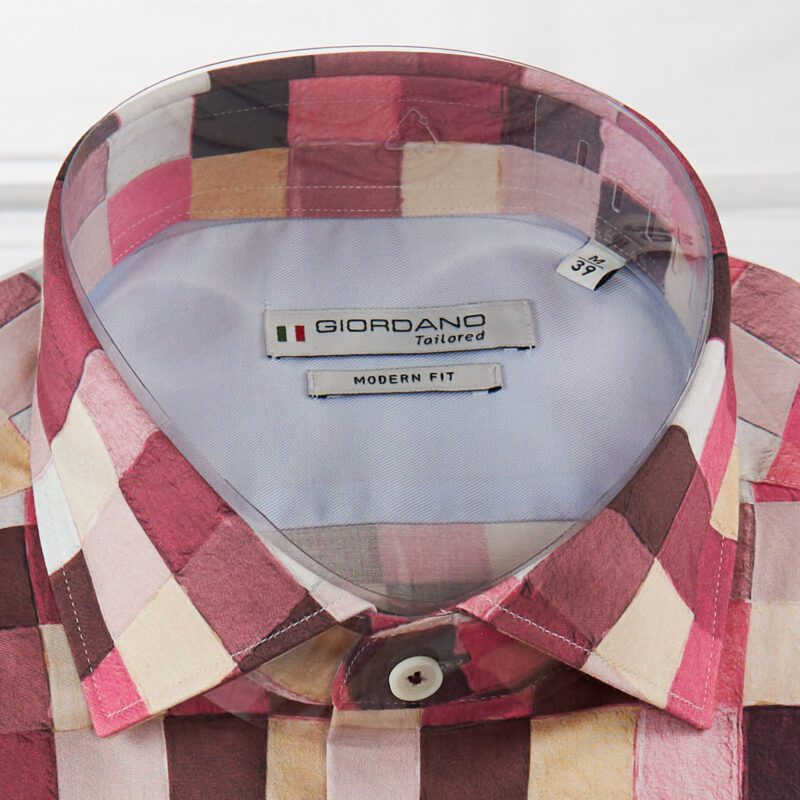 Giordano check shirt in pale pink dark pink yellow cream and brown from Gabucci, Bath