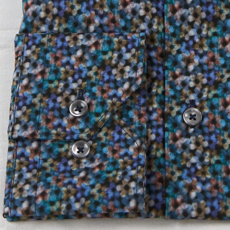 Giordano shirt dark blue with small blue green and brown flowers