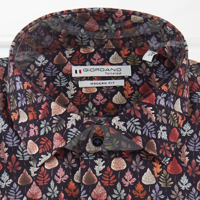 Giordano shirt black with small grey red and brown leaves from Gabucci Bath