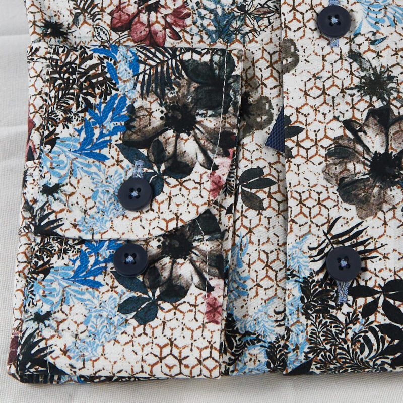 Eden Valley white shirt with large flowers in blue red and brown over honeycomb from Gabucci Bath