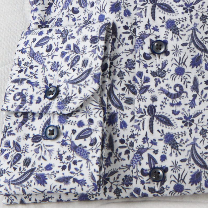 Eterna white shirt with tiny blue foliage and creatures from Gabucci Bath
