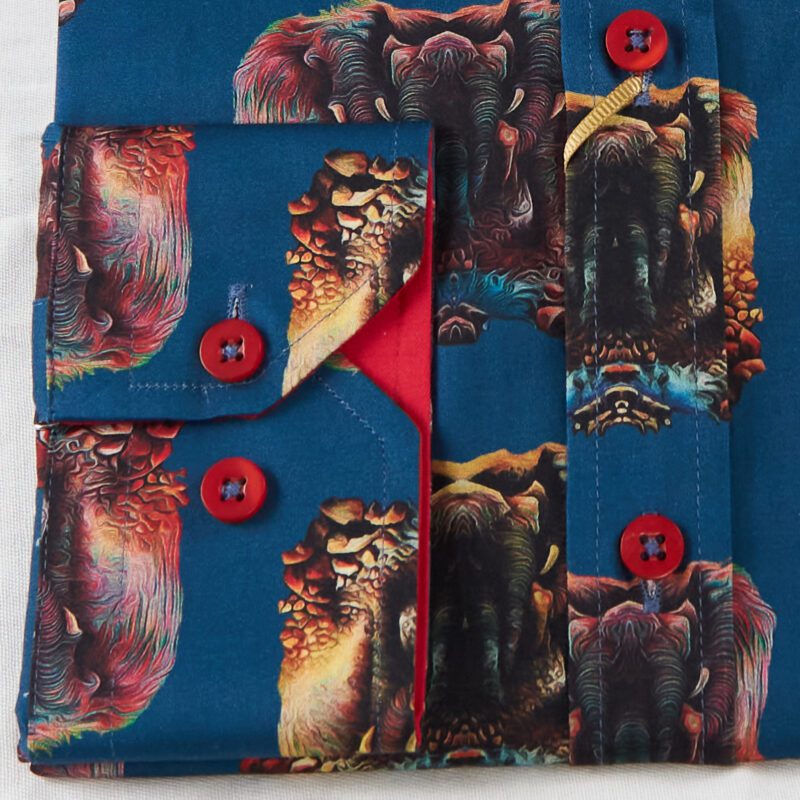 Oscar Banks blue shirt with colourful elephants from Gabucci Bath