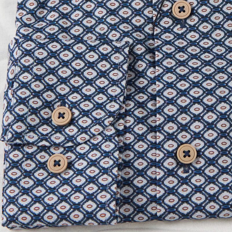 Eden Valley blue shirt with white squares with red circles inside from Gabucci Bath
