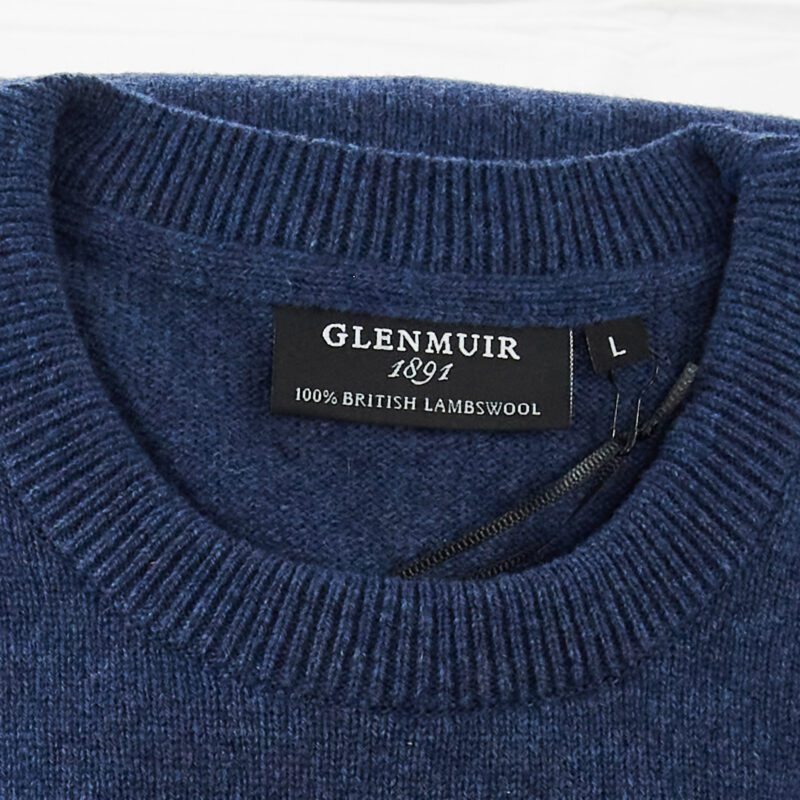 Glenmuir British lambswool jumper in rhapsody blue, great for spring and summer evenings, but a must for chillier autumn and winter days, from Gabucci, Bath