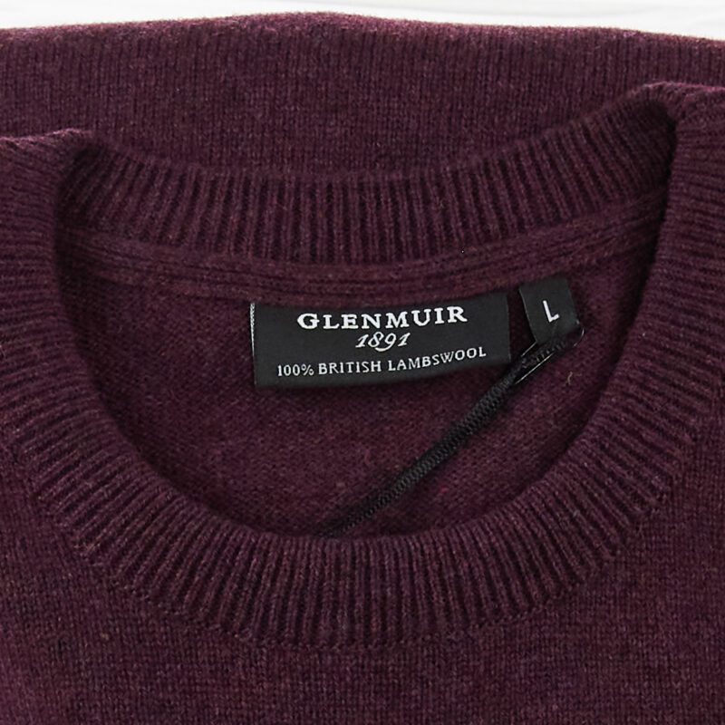 Glenmuir British lambswool jumper in black grape maroon, great for spring and summer evenings, but a must for chillier autumn and winter days, from Gabucci, Bath