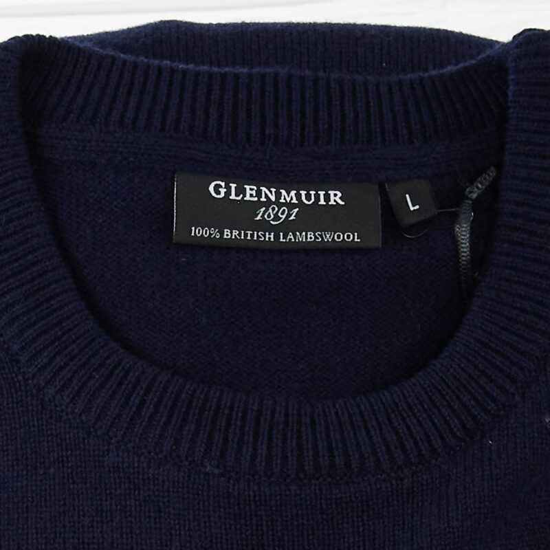 Glenmuir British lambswool jumper in navy, great for spring and summer evenings, but a must for chillier autumn and winter days, from Gabucci, Bath