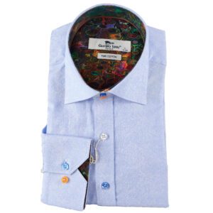 Claudio Lugli pale blue shirt with detailed floral relief design and colourful lining from Gabucci Bath
