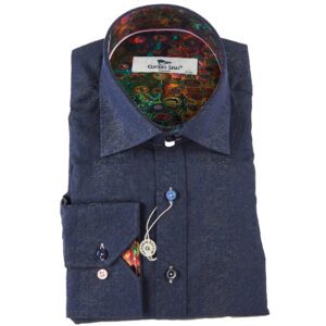 Claudio Lugli dark blue shirt with detailed floral relief design and colourful lining from Gabucci Bath