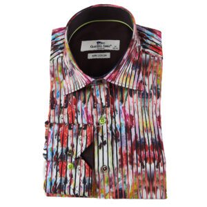 Claudio Lugli white shirt with red and blue foliage under a red and black pinstripe and a black lining from Gabucci Bath