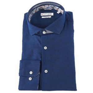 Giordano shirt soft in dark blue with a floral inner collar and cuff lining from Gabucci, Bath