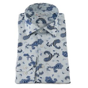 Giordano shirt grey with blue organic floral shapes from Gabucci, Bath
