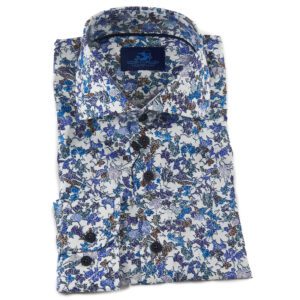 Eden Valley white shirt with small blue, purple and brown foliage from Gabucci Bath