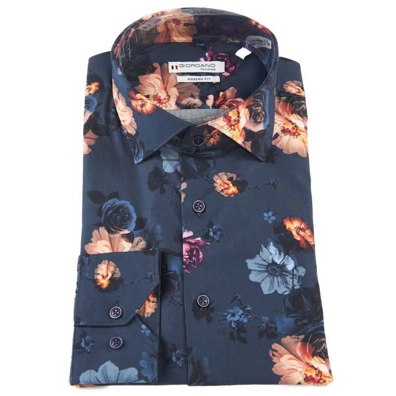 Giordano shirt midnight blue with large blue orange and pink flowers from Gabucci Bath