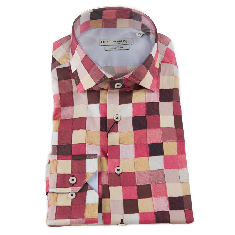 Giordano check shirt in pale pink dark pink yellow cream and brown from Gabucci, Bath
