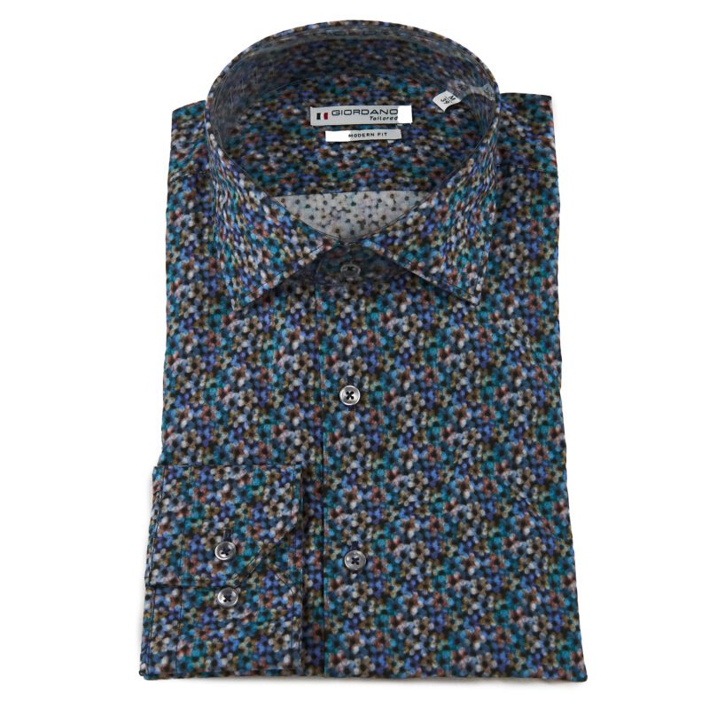 Giordano shirt dark blue with small blue green and brown flowers